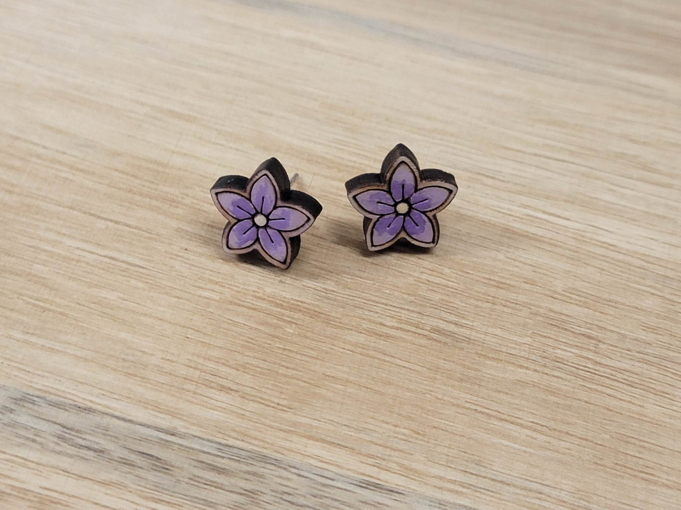 Wood Spring Flower Stud Earrings