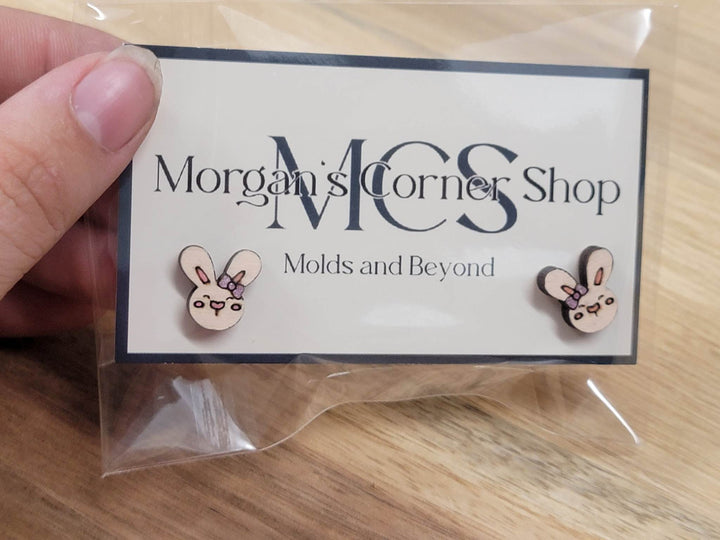 Wood Cherry Blossom Stud Earrings