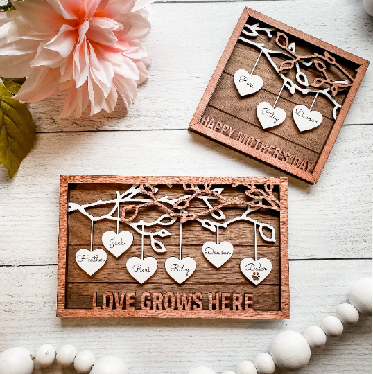 Personalized Wood Hanging Heart Family Tree Sign