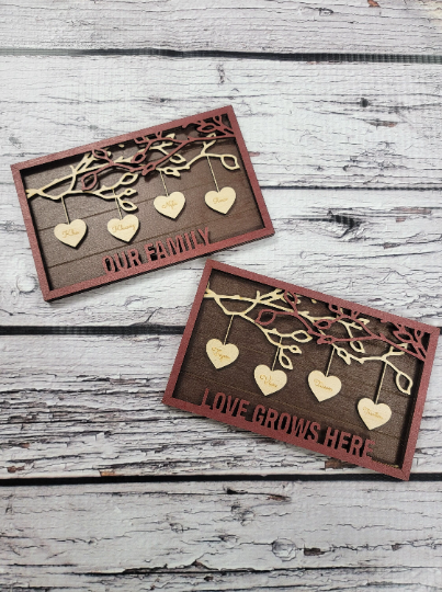 Personalized Wood Hanging Heart Family Tree Sign