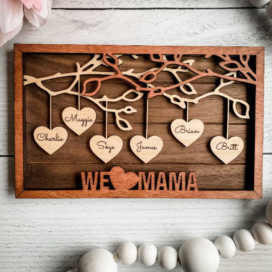 Personalized Wood Hanging Heart Family Tree Sign