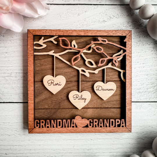 Personalized Wood Hanging Heart Family Tree Sign