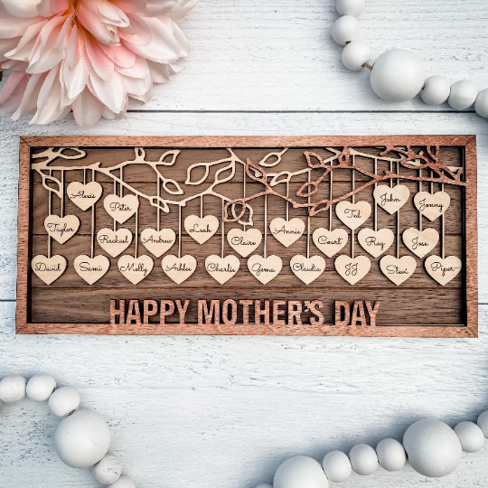 Personalized Wood Hanging Heart Family Tree Sign