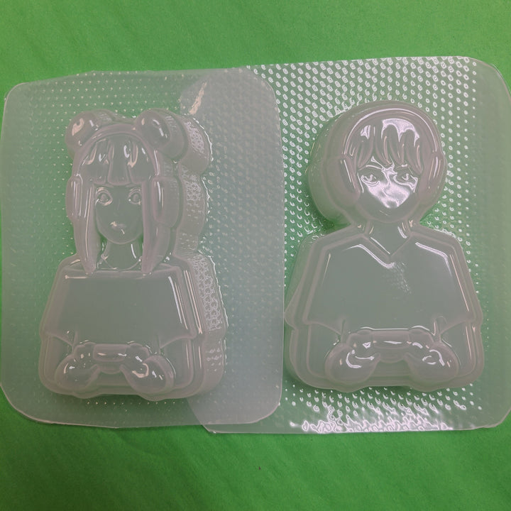 Anime Gamer Boy or Girl Plastic Mold, Resin Mold, Soap Mold, bath bomb mold, gamer girl mold, anime mold, geeky mold, nerd mold, gamer mold