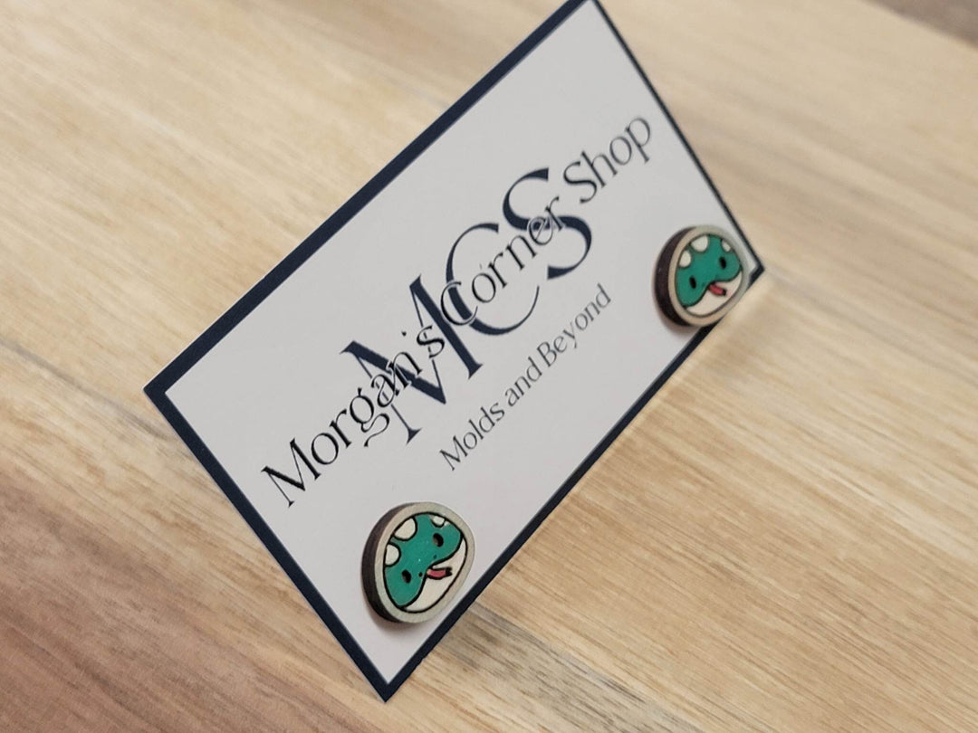 Wood Cute Snake Stud Earrings, Handpainted - Eco-Friendly and Unique Jewelry