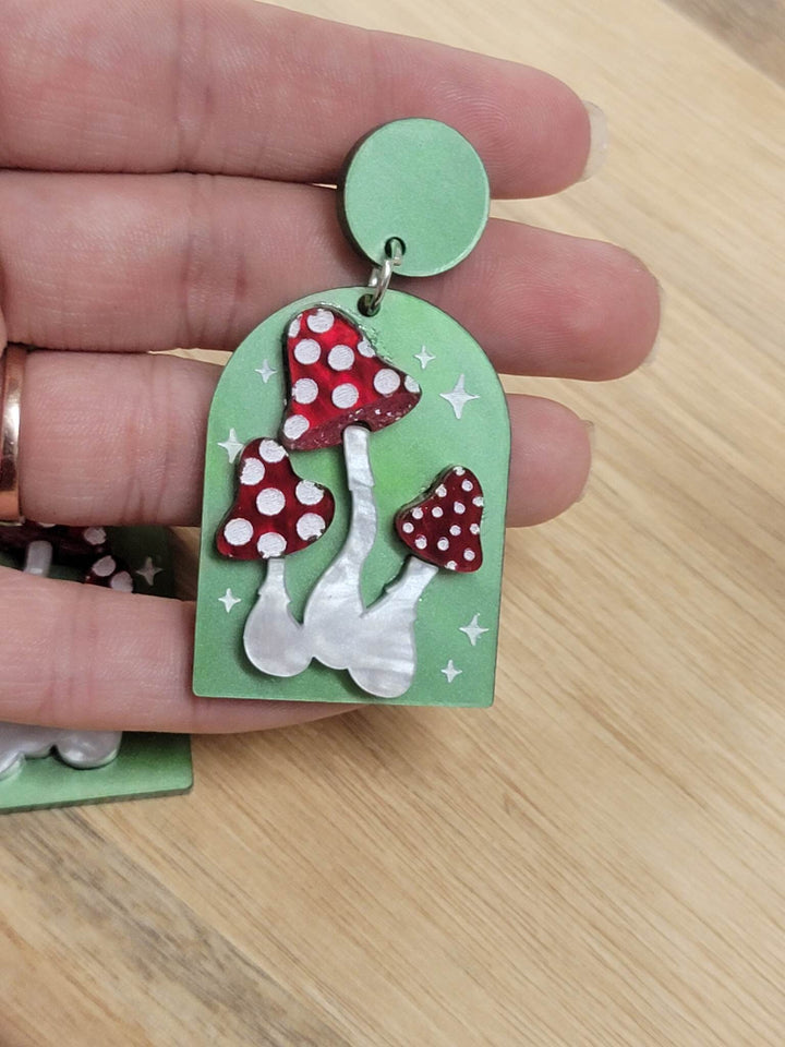 Handcrafted Acrylic Mushroom Earrings - Whimsical and Colorful Accessories