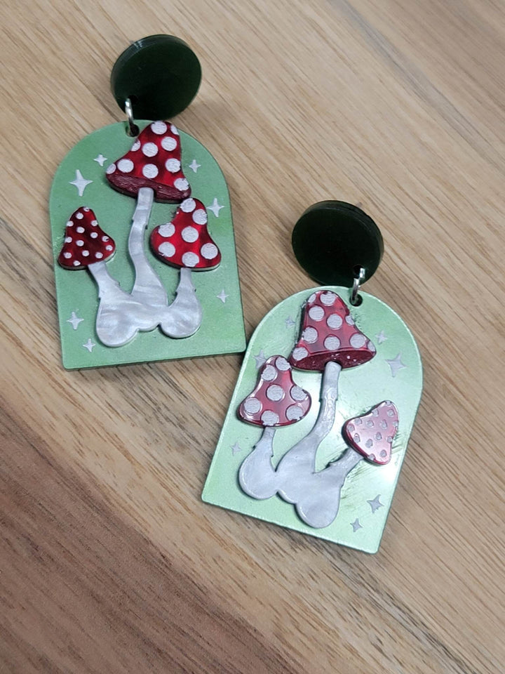 Handcrafted Acrylic Mushroom Earrings - Whimsical and Colorful Accessories