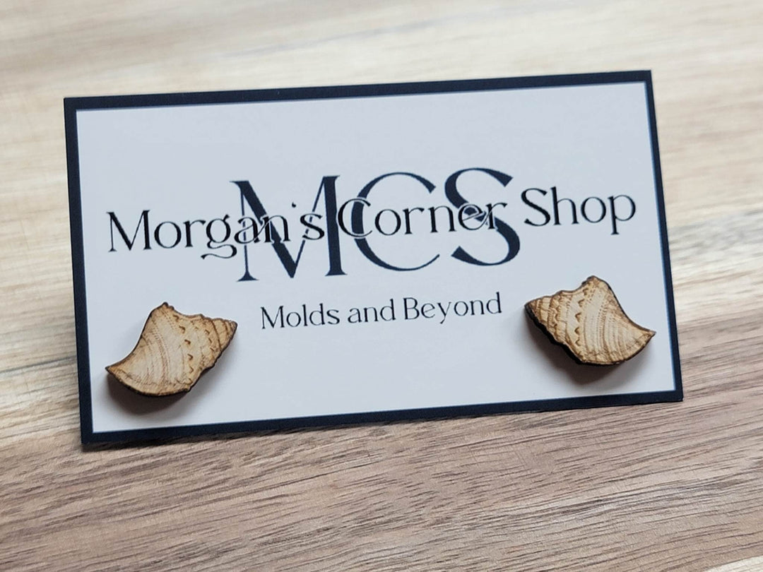 Natural Wood Sea Shell Stud Earrings | Laser Cut Handcrafted Jewelry
