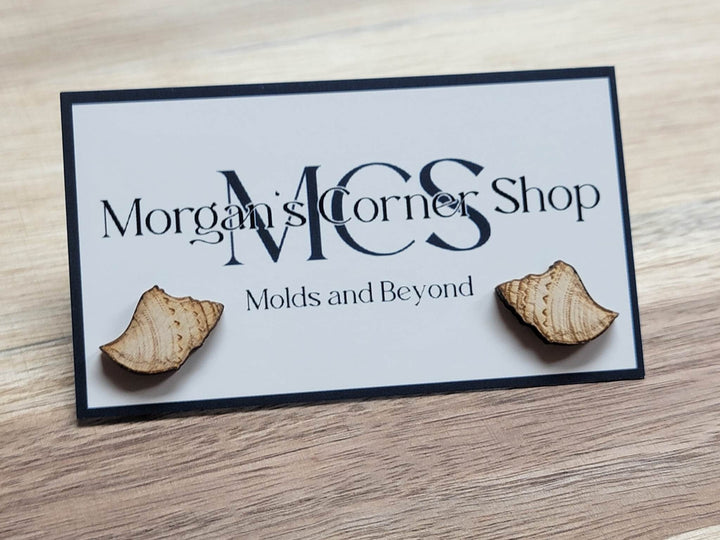 Natural Wood Sea Shell Stud Earrings | Laser Cut Handcrafted Jewelry