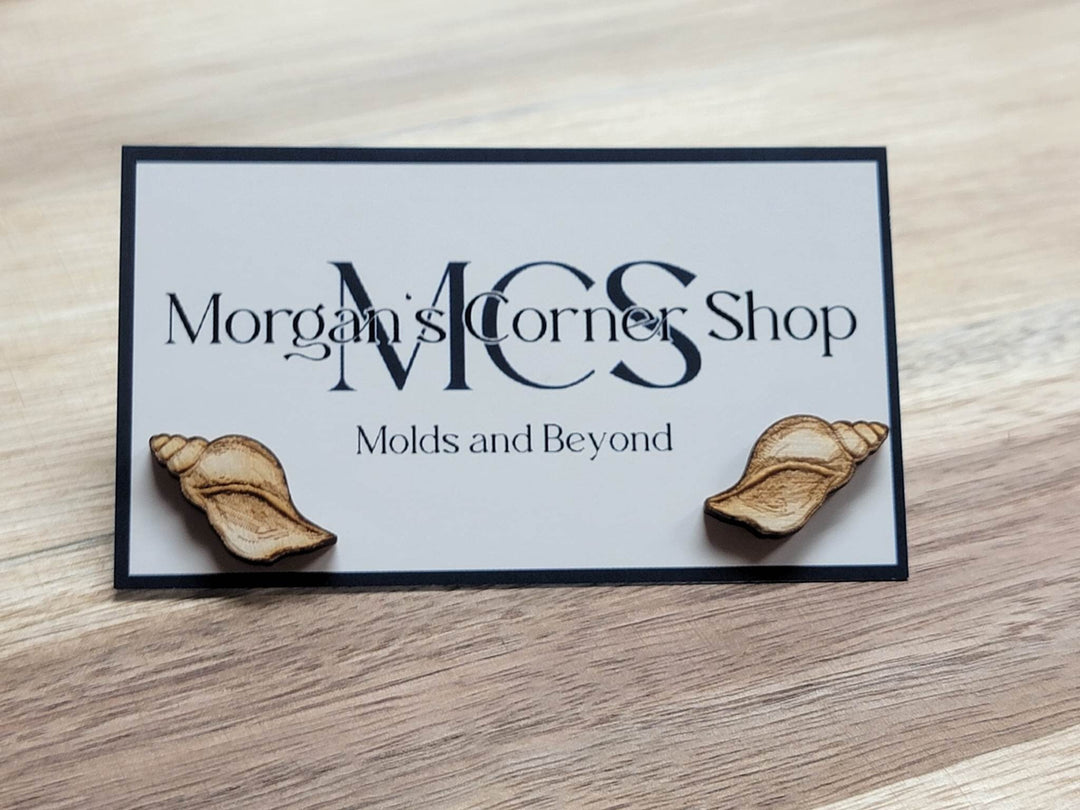 Natural Wood Sea Shell Stud Earrings | Laser Cut Handcrafted Jewelry