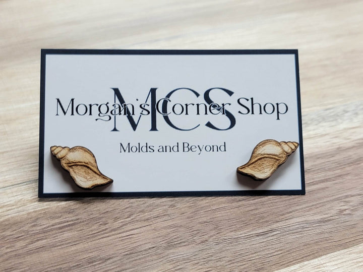 Natural Wood Sea Shell Stud Earrings | Laser Cut Handcrafted Jewelry