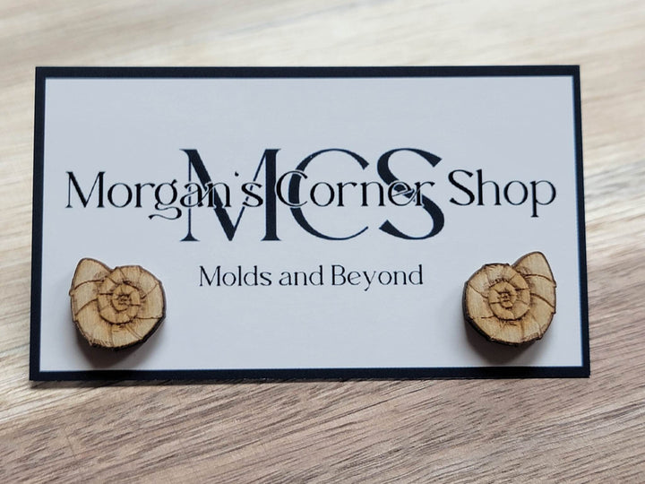 Natural Wood Sea Shell Stud Earrings | Laser Cut Handcrafted Jewelry