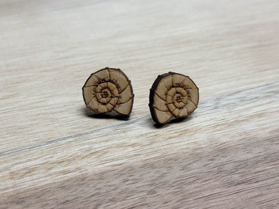 Natural Wood Sea Shell Stud Earrings | Laser Cut Handcrafted Jewelry