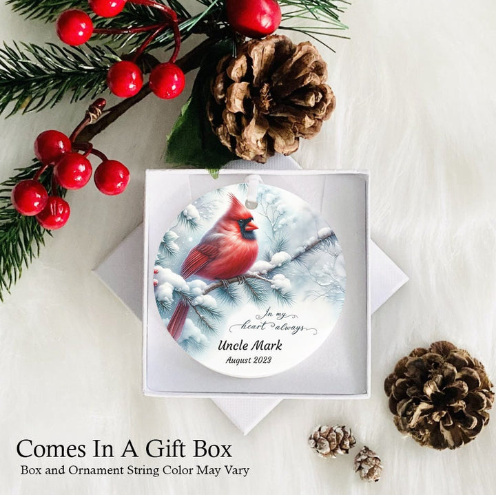 Personalized Cardinal Memorial Ornament - In My Heart Always - Ceramic or Glass - Custom Name &amp; Date