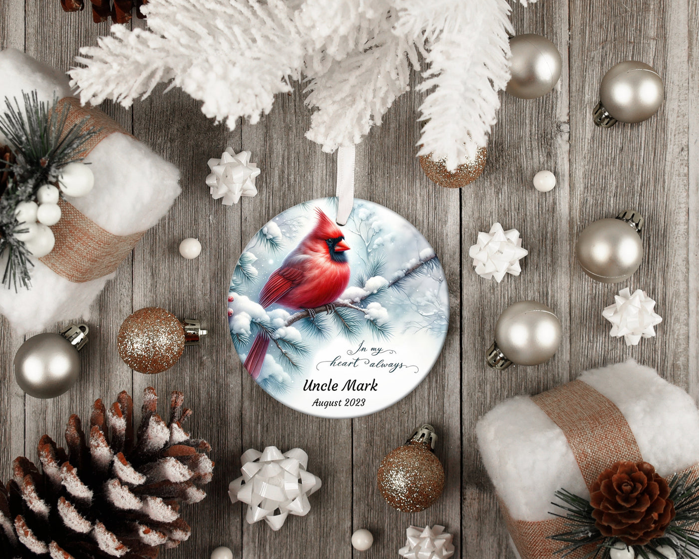 Personalized Cardinal Memorial Ornament - In My Heart Always - Ceramic or Glass - Custom Name & Date