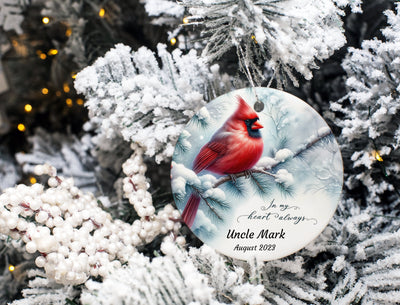 Personalized Cardinal Memorial Ornament - In My Heart Always - Ceramic or Glass - Custom Name & Date