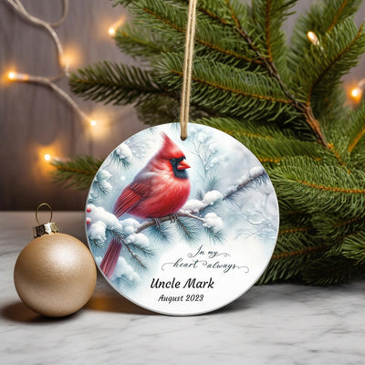 Personalized Cardinal Memorial Ornament - In My Heart Always - Ceramic or Glass - Custom Name & Date