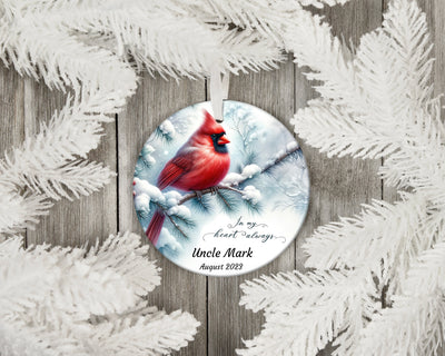 Personalized Cardinal Memorial Ornament - In My Heart Always - Ceramic or Glass - Custom Name & Date