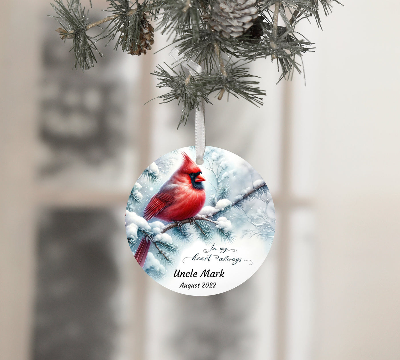 Personalized Cardinal Memorial Ornament - In My Heart Always - Ceramic or Glass - Custom Name & Date