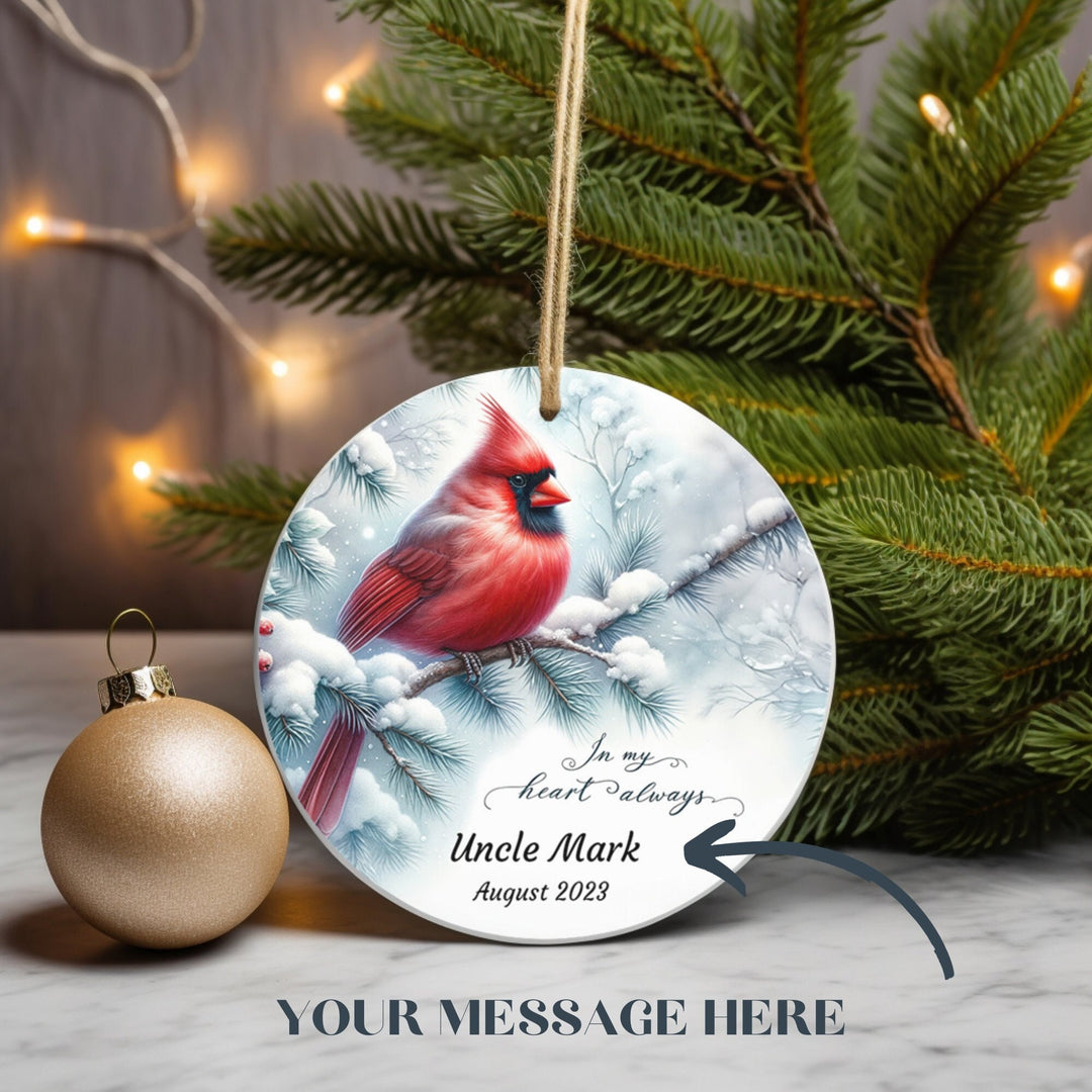 Personalized Cardinal Memorial Ornament - In My Heart Always - Ceramic or Glass - Custom Name &amp; Date