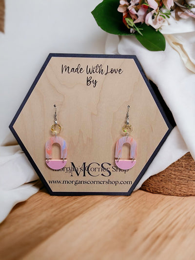 Chic Pink Marbled Acrylic Dangle Earrings - Contemporary Geometric Statement Jewelry, Geometric earrings, Contemporary, Statement earrings